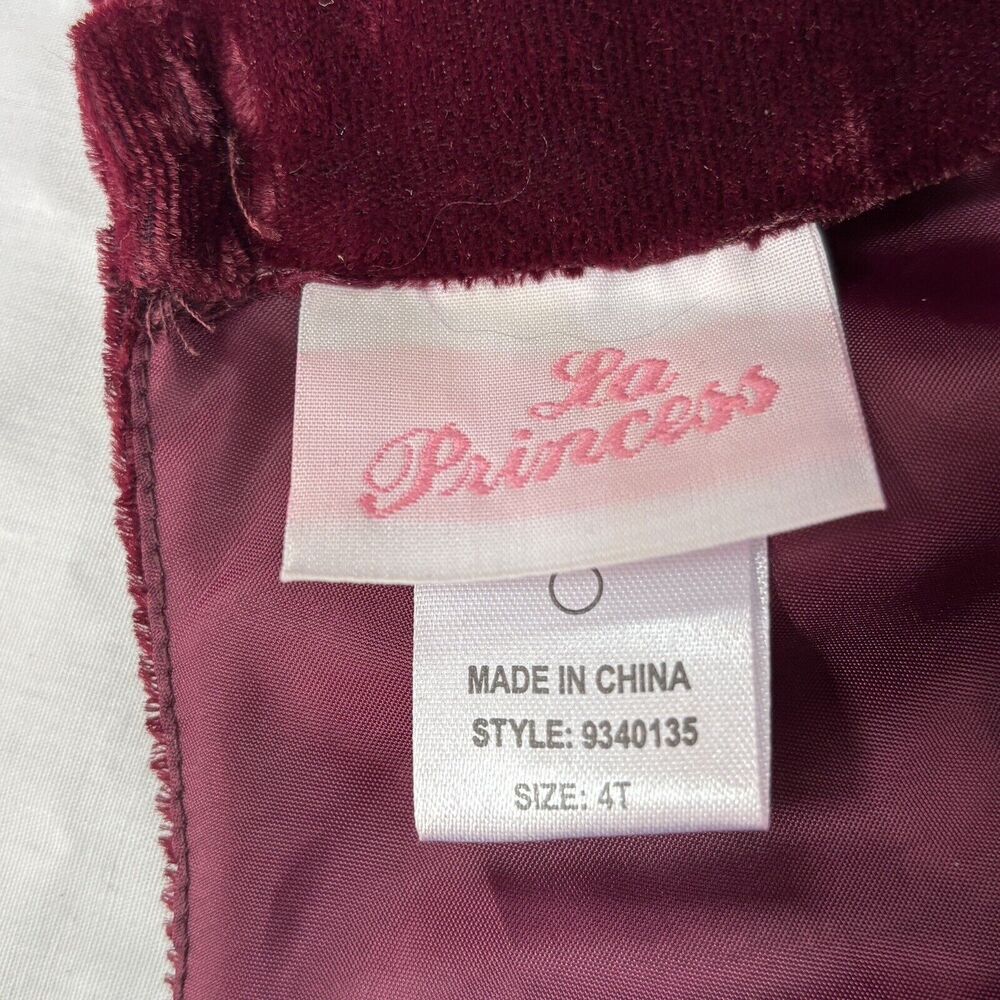 La Princess Short Sleeve Girls Holiday Formal Dress Maroon Cream Floral Size 4T - Picture 9 of 10